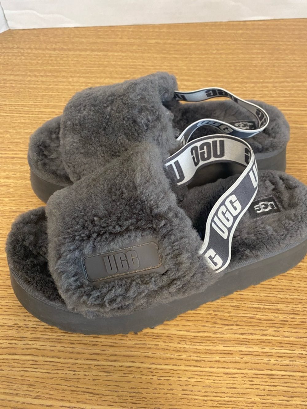 UGG Plush Shearling Slide Platform  Sandals in Charcoal